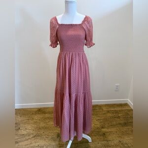 Patrons of Peace Milkmaid Smocked Tiered Maxi Dress Romantic Cottagecore Size XS
